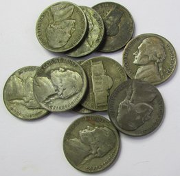 Set 10 Coins! Authentic JEFFERSON SILVER NICKELS $.05, Mixed Date WAR Issue, 35 Percent Silver, Discontinued