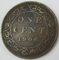 Authentic CANADA Issue Coin, Dated 1906, One $.01 Penny Cent, EDWARD VII, Discontinued Design, Copper Content