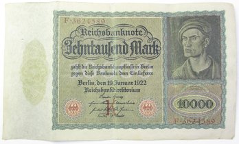 Authentic GERMANY Issue Banknote, Dated 1922, Ten Thousand 10,000 MARKS, Large Size Currency Bill