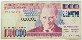 Authentic TURKEY Issue Banknote, Circa 1970, One Million 1,000,000 LIRA Denomination, Currency Bill