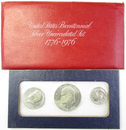 3 Coin Set: Authentic 1976S Bicentennial Commemoratives, Uncirculated 90 Percent SILVER, Dollar Half & Quarter