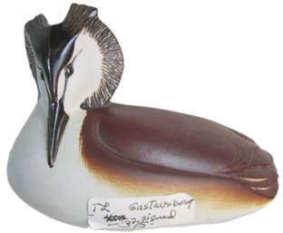 Signed SKAGGDOPPING Sweden, Vintage Hand Decorated GREBE Bird Figurine, Designed PAUL HOFF, Approx 7'