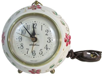 Vintage SETH THOMAS Brand, Round Face Alarm CLOCK, TOLE Flowers Design, Electric, Approx 5'tall