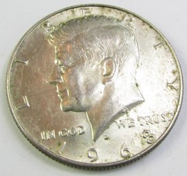 Authentic 1968D KENNEDY SILVER Half Dollar $.50, DENVER  Mint, 40 Percent Silver, Discontinued United States