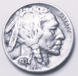 Authentic 1934P BUFFALO NICKEL $.05, PHILADELPHIA Mint, Discontinued Design, United States Type Coin