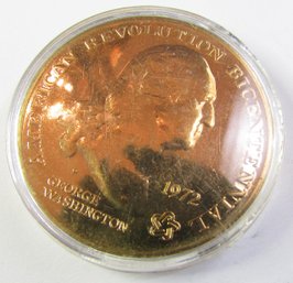 Authentic United States 1972 Bicentennial Commemorative Medal, George Washington, $1 Size, Gold Tone