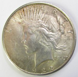 Authentic 1922S PEACE SILVER Dollar $1.00, SAN FRANCISCO Mint, 90 Percent SILVER, Discontinued United States