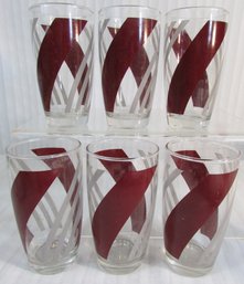 SET Of 6! Vintage MCM HIGHBALL Glasses Tumblers, Graphic SWIRL Pattern, Approx 5.25' Tall