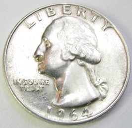 Authentic 1964P WASHINGTON SILVER QUARTER Dollar $.25, Philadelphia Mint, 90 Percent Silver, United States