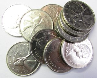 SET Of 10 COINS! Authentic CANADA Issue, Stag Deer Quarters $.25, Mixed Dates, Discontinued Type Coins