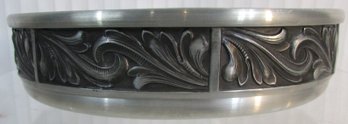 Vintage NORSK Brand Bowl, MCM Tooled Leather Design, Pewter Alloy, Approx 7.5 Diameter