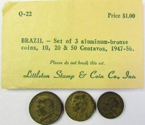 Set 3 Coins! Authentic BRAZIL Issue, Mixed Dates, 50 20 10 Centavos Denomination, Discontinued