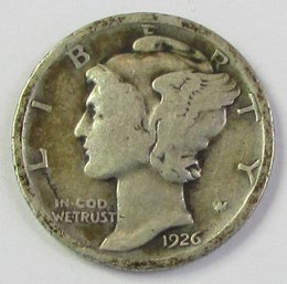 Authentic 1926P MERCURY SILVER DIME $.10, Philadelphia Mint, 90 Percent Silver, Discontinued United States