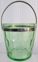 Vintage JEANNETTE Brand Depression Glass, ICE BUCKET With Bail, Green HEX OPTIC Pattern, Appx 5.75' Diameter