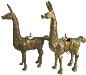 Set Of 2! Vintage ANIMAL Figures, Crafted In BRASS, LLAMAS, Approx 4.5' Tall