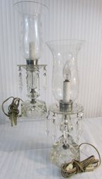 Set Of 2! Vintage HURRICAINE Lamps, Electric Dangle PRISM Design, Crystal Clear Glass, Large 16' Size