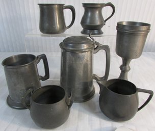 SET Of 7 Pieces! Vintage PEWTER Items, Tankard Sugar Creamer, TOWLE & NEWBURY PORT Brand, Largest Appx 7'