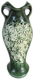 Signed MCCOY Art Pottery, Upright FLOWER VASE, MCM TWINKLE Pattern, Gloss GREEN Glaze,  Appx 9.25,' Made USA