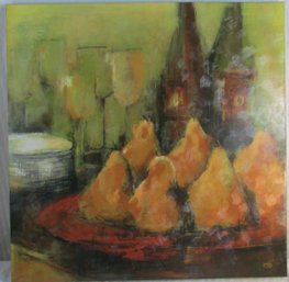 Initialed CHRISTINA DOELLING On Canvas, 'DESSERT PEARS,' Appx 34.5' X 35' Size, Unframed