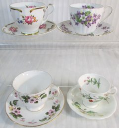 Lot Of 4! Collectible Vintage CUP & SAUCER Sets, Bone China FLORAL Patterns, SUTHERLAND MINTON ROYAL TUSCAN