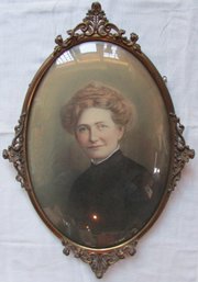 Vintage Portrait Of A Woman, Convex BUBBLE GLASS, Approx 24.5' X 16.5' Size, Nicely Framed