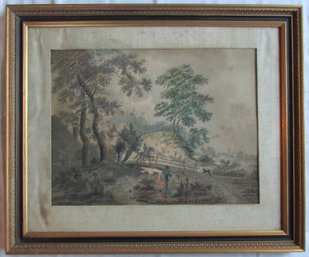 Vintage PASTORAL Countryside Print, Approx 30.75' X 25.5,' AS-IS,  Framed