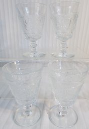 SET Of 4! Vintage DUNCAN MILLER Brand, WINE Glasses, SANDWICH Pattern, Crystal Clear Glass, Approx 5.5' Tall