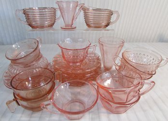 Lot Of 26 Pieces! Vintage PINK Depression Glass, Includes: TUMLER Cups SUGAR Creamer