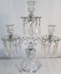 Vintage 3 Arm CANDLEABRUM, Dangle PRISM Design, Breakdown Style, Crystal Clear Glass, Large 15' Size