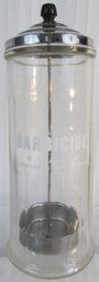 Vintage BARBICIDE Comb Holder, Advertising, Clear Glass Metal Insert, Approx 11' Tall