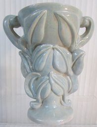 Vintage GONDER Art Pottery, FLORAL Vase, Leaf Design, GRAY MCM Gloss Glaze, Appx 8.5,' Made In USA