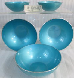Set Of 5 Pieces! Vintage EMELOX Brand, Occasional Serving Bowls, TURQUOISE BLUE, Aluminum Construction