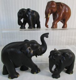 Set Of 4! Vintage ELEPHANT Figures, Crafted In WOOD, Largest Approx 5' Tall