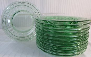 SET Of 12 PLATES! Vintage FOSTORIA Depression Glass, Elegant HERMITAGE Pattern, GREEN Color, Appx 8.25'
