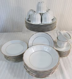 Set Of 34 Pieces! Vintage WALBRZYCH Fine China, Elegant EMPIRE Pattern, Made In POLAND, White Base GOLD TRIM