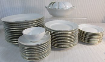 Set Of 54 Pieces! Vintage ROYAL COPENHAGEN Dinnerware, GOLD FAN Pattern, Plates Serving Cups Saucers