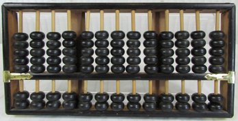 Vintage ABACUS Calculator, Wood Bead & Frame, Gold Tone Metal Accents, Appx 12'