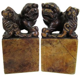 Set Of 2! Vintage FOO DOGS, Believed To Be SOAPSTONE, Hand Carved, Appx 4'