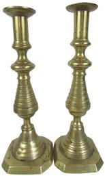 Set Of 2! Vintage TALL CANDLESTICKS, Turned BRASS Finish, Approx 12'