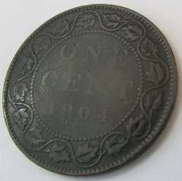 Authentic CANADA Issue Coin, Dated 1904, One $.01 Penny Cent, GEORGE V, Discontinued Style, Copper Content