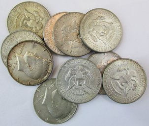 Set Of 10 Coins! Authentic KENNEDY Half Dollar $.50, Mixed Dates, 40 Percent SILVER Content, Discontinued