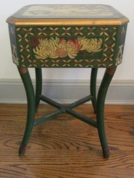 Vintage Style SIDE TABLE, Hinged Storage BOX Top, Birds & Flowers Design, Green Color, Appx 24.5' High