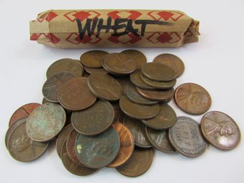 LOT Of 50 Coins! Authentic WHEAT LINCOLN Cent Penny $.01, Mixed Dates, Copper Content, United States