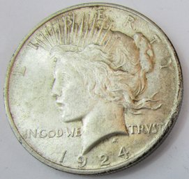 Authentic 1924P PEACE SILVER Dollar $1.00, Philadelphia Mint, 90 Percent SILVER, Discontinued United States