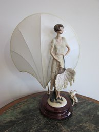 Vintage GIUSEPPE ARMANI Accent Lamp, LADY With FAN Design, Wood Base, Appx 23' Tall