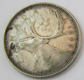 Authentic CANADA Issue Coin, Dated 1966, STAG Quarter $.25 Cents, Depicts Elizabeth II, Silver Content