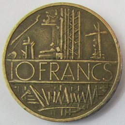 Authentic FRANCE Issue Coin, Dated 1976, Ten 10 FRANCS, Lettered Edge, Bronze Content