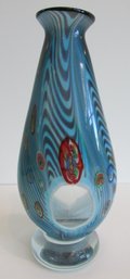 Vintage Art Glass VASE, Multicolor PEACOCK FEATHER Plume Design, Approx 14' Tall