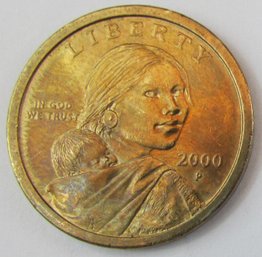 Authentic 2000P SACAGAWEA DOLLAR $1.00, Commemorative, Gold Hue, Philadelphia Mint, United States