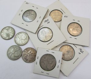 Set Of 10! Authentic CANADA Issue Coin, Mixed Dates, STAG Quarter $.25 Cents, George VI, Silver Content